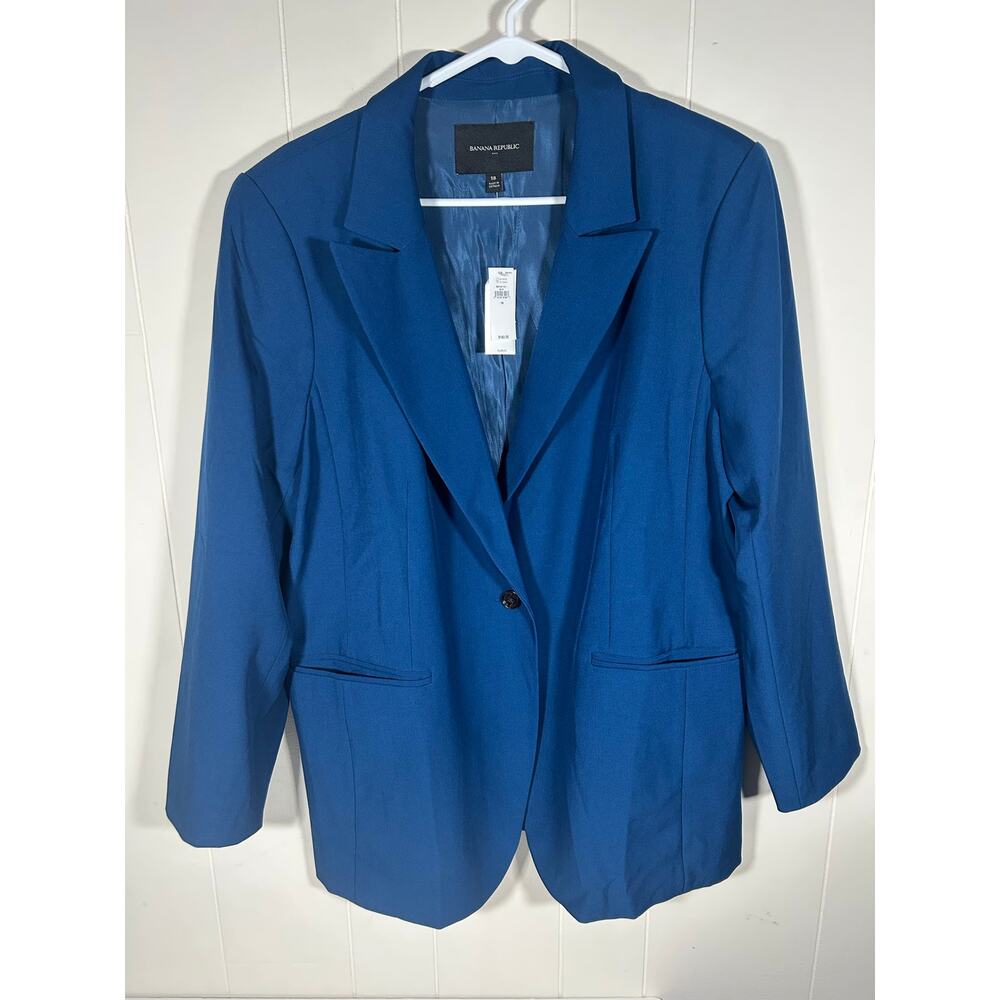 NWT Banana Republic Long Lean Sculpted Blazer Women Size 18 Blue Modern Workwear